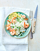 White fish with shrimp and lemon rice