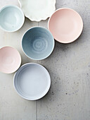 Different pastel colored bowls