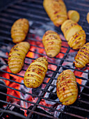 Hedgehog potatoes grilled on the barbecue