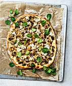 Pizza with mushrooms and ricotta