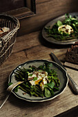 Poached egg with truffles and corn lettuce salad