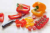 Prepare peppers and tomatoes