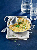 Small crab and leek baked clafoutis