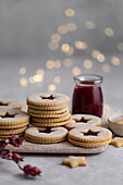 Linz shortbread biscuits with jam filling
