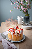 Chiffon cake with strawberries for Easter