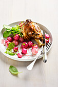 Leg of lamb with glazed radishes