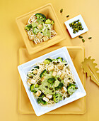 Broccoli, chicken and pistachio noodles