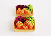 Mini appetizer salad with salmon and edamame