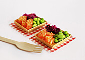 Mini salad with salmon and vegetables for the picnic