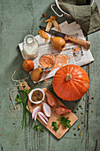 Ingredients for pumpkin soup with pears