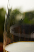 Weißweintränen - Tropfen, die sich beim Trinken am Weinglas bilden (Close Up)