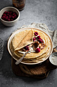Pancakes with chestnut cream and raspberries