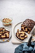 Marble cake with chocolate and peanuts