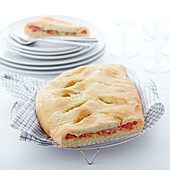 Fougasse stuffed with tomatoes and cheese