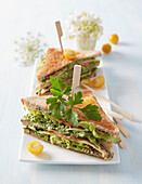 Anchovy,cream cheese and aubergine sauce club sandwich