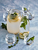 Kefir and water flavoured with mint and lemon