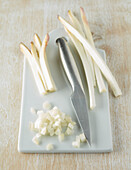 Brunoise finely diced white asparagus