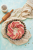 Beetroot cream Babka and thyme flowers