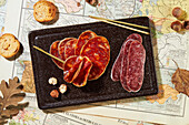 Aperitif platter with dried sausage and chorizo