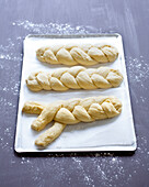 Making three braids with the brioche dough