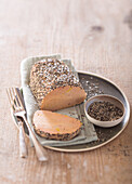 Express duck foie gras coated in salt and pepper