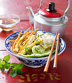 Vegetarian Asian Bo-bun with omelette,cucumber and grated carrots