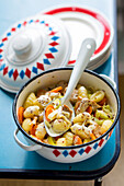 Gnocchis with carrots and leeks in a seedy mustard cream sauce
