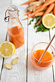 Homemade carrot,lemon and ginger juice