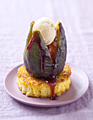 Roasted fig with Calisson ice cream on marzipan
