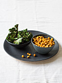 Grilled chickpeas with spices and kale as an aperitif