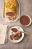Roast beef with truffles in a crust, Grand Veneur sauce