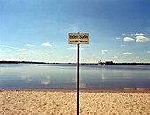 Bathing & surfing sign, Schlei bank, near Schleswig Schleswig-Holstein, Germany