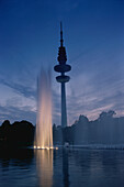 Water fountain and television tower, Hamburg, Germany
