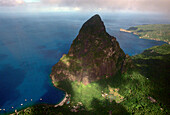Aerial view of Petit Piton, Pitons, Soufriere, St. Lucia, Caribbean