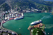 Aerial View of harbour, Cruise liners, St. Lucia, Caribbean