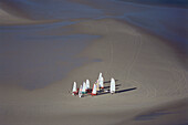 Sand yachts on St. Peter Ording Beach, St. Peter Ording, Schleswig-Holstein, North Sea, Germany