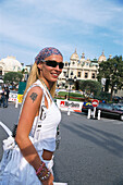 Young woman in front of Casino, Monte Carlo, Monaco, France
