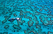 Hubschrauber über Riff, Heron Island, Great Barrier Reef, Queensland, Australien