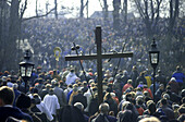 Thousands of pilgrims during, The Mystery of the passion of Christ Kalwaria Zebrzydowska, Cracow, Poland