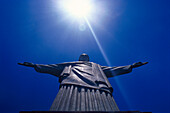 Statue of Jesus Christ under blue sky, Corcovado, Rio de Janeiro, Brazil, South America, America