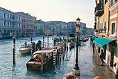 The Grand Canal and its boats at high watermark, Venice, Italy