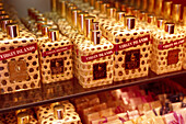 Close up of flacons in a shop, Charlotte Amalie, St.Thomas, Jamaica, Caribbean, America