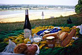 Picknick am Ufer der Loire, Loire,  Loire Tal, Frankreich