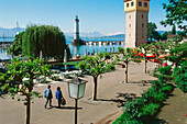 Promenade of picturesque Lindau harbor, Lake of Constance, Bavaria