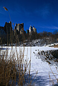 The Pond, Central Park in winter, Skyline, Central Park South Manhattan, New York, USA
