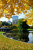 Herbstliche Bäume und Teich in einem Park, Boston, Massachusetts, USA, Amerika