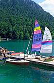 Sailing pier in Urfeld, Urfeld, Walchensee Bavaria, Germany