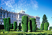 Jardines de Sabatini and Palacio Real in the sunlight, Madrid, Spain, Europe