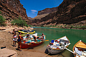 People and boats at the banks of Colorado River, Grand Canyon, Arizona, USA, America