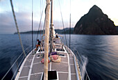 View from a sailing boat at a vulcano, Deux Pitons, St. Lucia, Winward Islands, Carribean